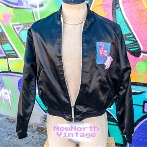 STARLITE DANCERS Vintage Bomber Jacket size Medium | Black and Pink w/ Gemstones